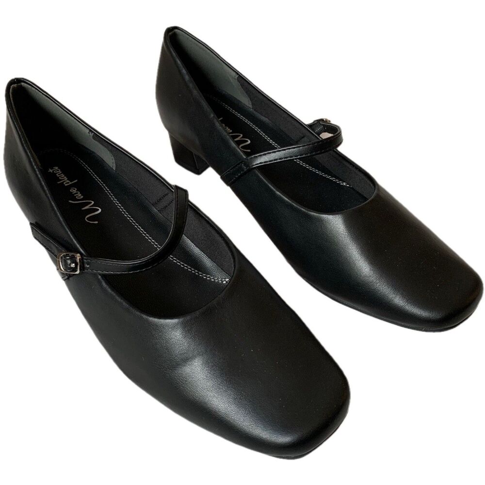 Wave Planet Women’s Black Mary Jane Shoes Block Heel Buckle Strap Size US 9/9.5